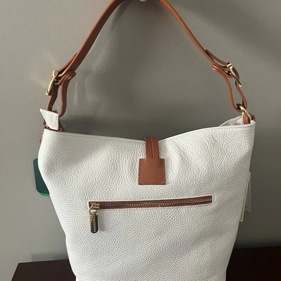 Valentina Italian Leather White and Tan Shoulder Bag - Picture 2 of 4